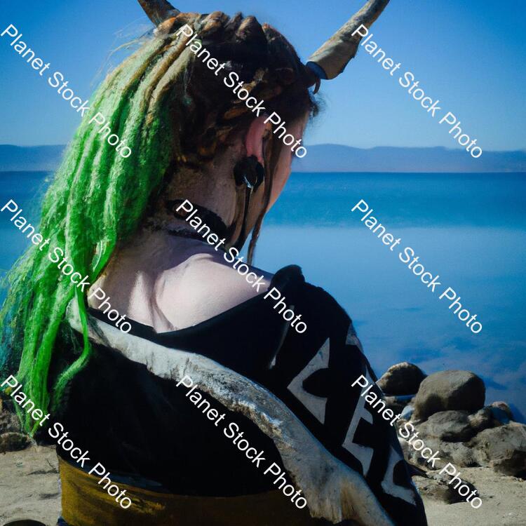 Green Hair Viking Girl in a Beach stock photo with image ID: 040d5209-86a6-470d-9a79-1d67cb94fa44