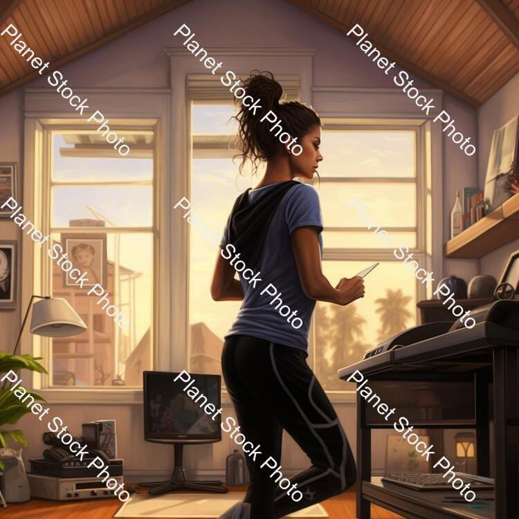 A Young Lady Working Out at Home stock photo with image ID: 0672bbdd-1fa6-48ce-ad1f-05a6fc5a8489