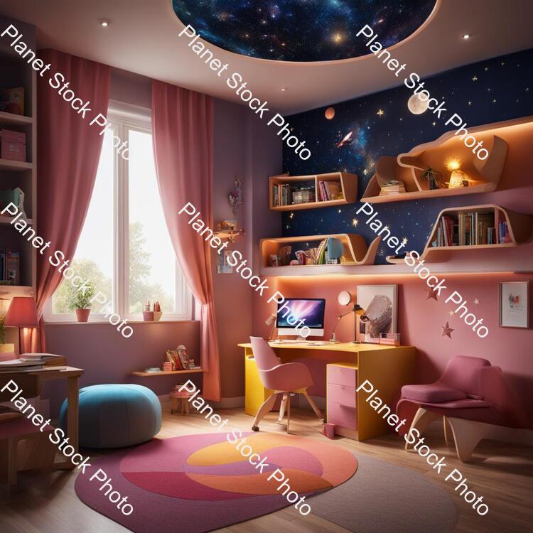 A Kids Room Fro Girl in Around 10-12 Years Who Likes Astronomy and Reading stock photo with image ID: 18f4483f-a4e5-49e9-af49-0a037e415945