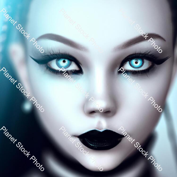 Ultra Realistic Close Up Portrait ((beautiful Pale Cyberpunk Female with Heavy Black Eyeliner)) stock photo with image ID: 31600a13-b56e-447c-96d7-68b88c2527a4