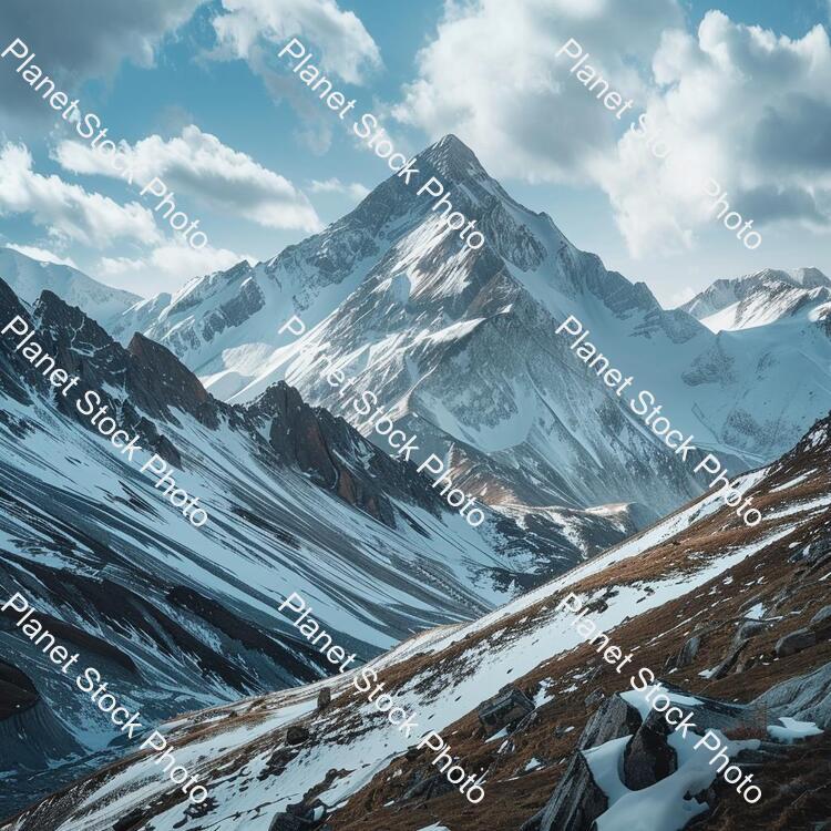 Mountains with Snow and with Cloudy Atmosphere stock photo with image ID: 453a984f-7b41-44f4-9d66-e2cb8afa008a
