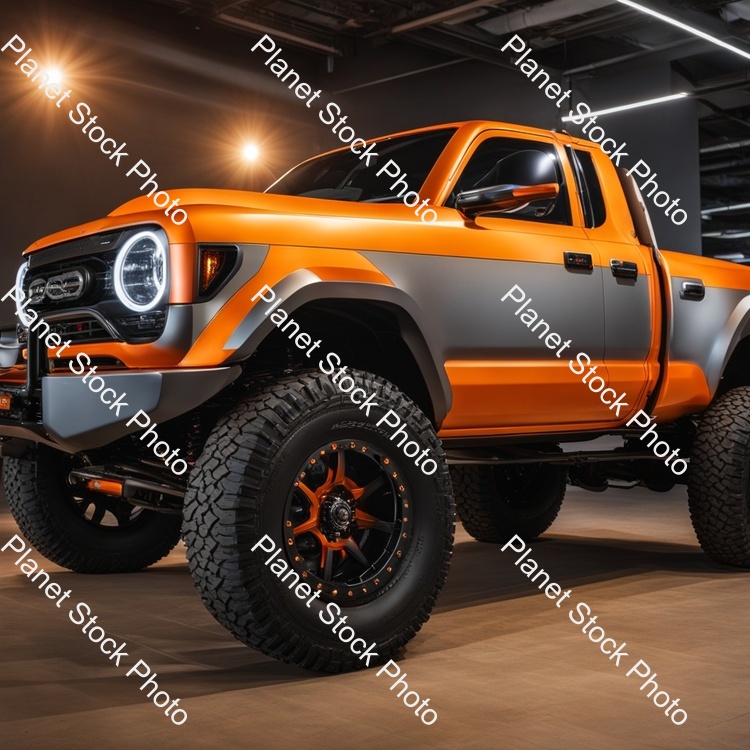 Orange with Grey Fenderstoyota Pick Up Truck with Long Travel Suspension and Baha Lights stock photo with image ID: 48240004-a41a-4a70-a8a2-d647b336106c