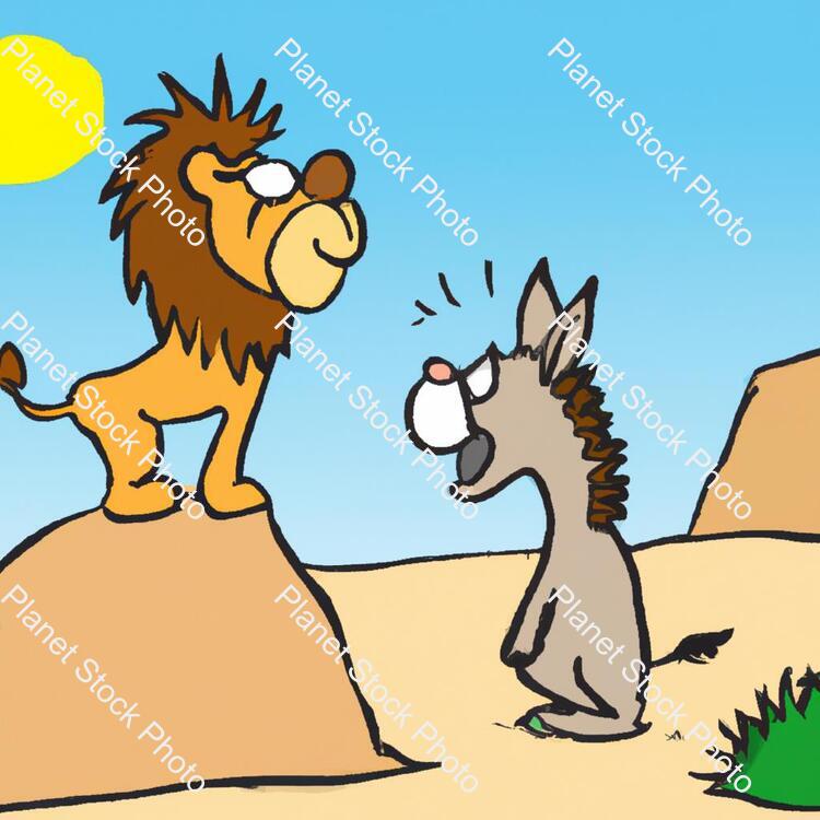 A Donkey Ordering a Lion stock photo with image ID: 4ad197df-484c-4115-905b-2eaa675ee6ab