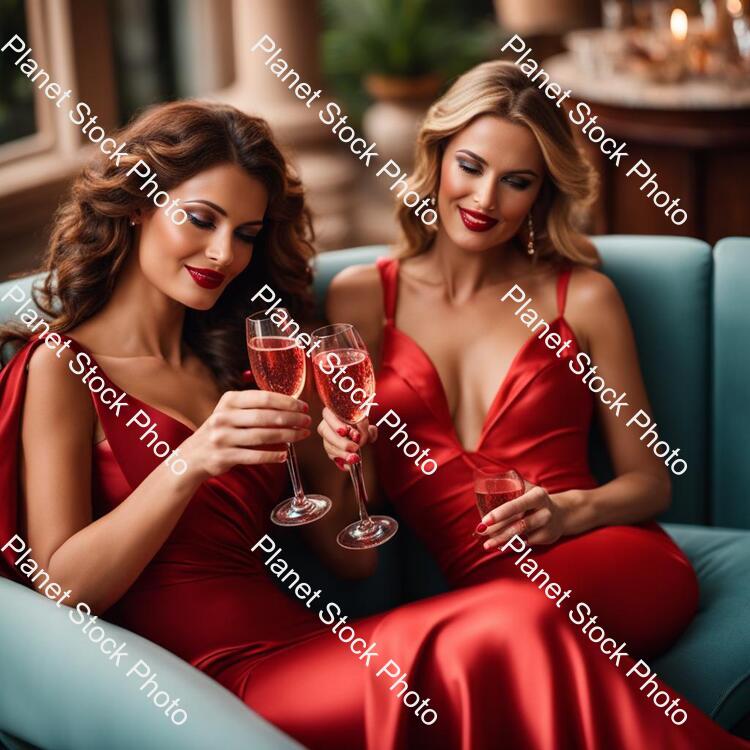 Ladies Lounging and Sipping Red Champagne stock photo with image ID: 5f50880f-97dd-45ca-ac99-06b94d907b41