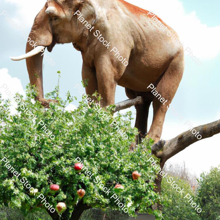 Big Elephant on an Apple Tree stock photo with image ID: 60a81797-2f26-444d-8c3c-a6905d81966d