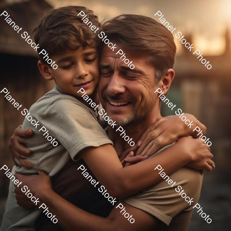 A Young Boy Hug His Father After a Long Time with Tears in Eyes stock photo with image ID: 6f5e96ff-ba46-49d3-9776-d60900a3a348