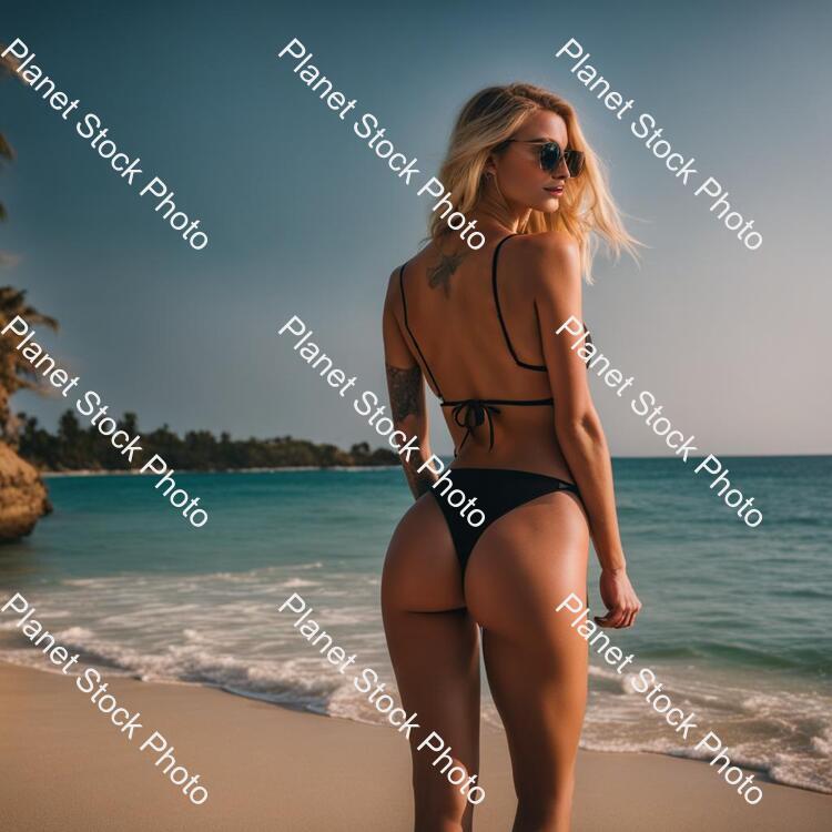 Draw a Sexy Blonde Girl with Big Tits and Sexy Beautiful Ass, She Is Perfect and Very Sexy, She Wearing Thin Strap Black Bikini, on the Picture, in the Picture You Can See Her Shapely Ass. Tatto on Her Thigh and Shes Right Arm, the Girl Back Are stock photo with image ID: 705dfc26-8e4c-4768-943c-ad41ebf094de