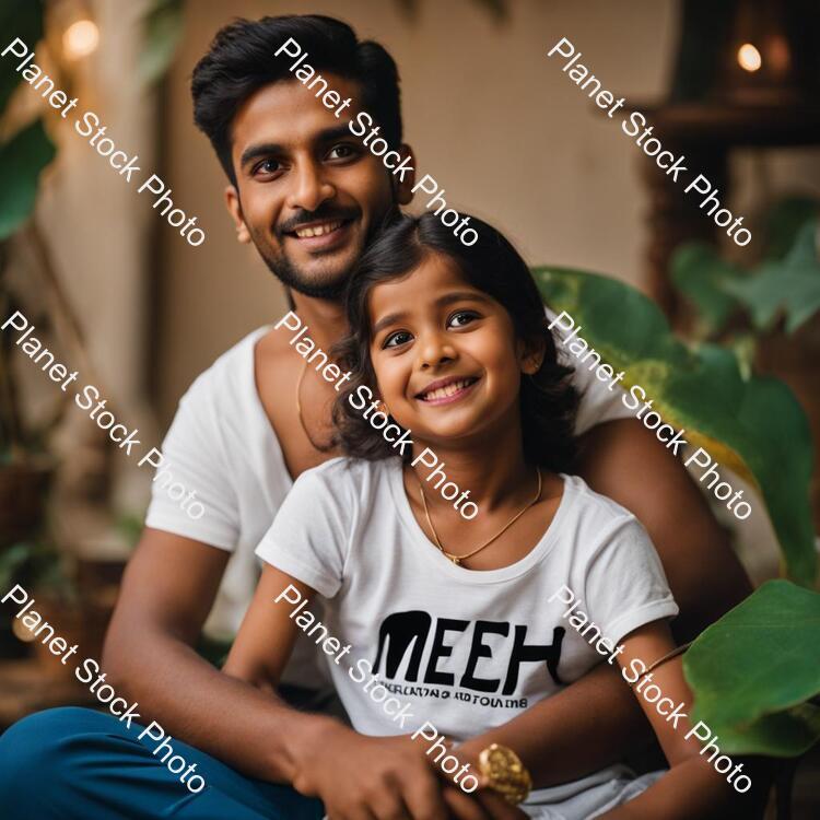A Boy Name with Meher on His White Tshirt in Black Letters and a Girl Sits Side to Him and Wears a Sari of Colour Black and Having a Pussy in Hand stock photo with image ID: 717c1eaf-a622-40f8-89e3-eaab3cab6ee4