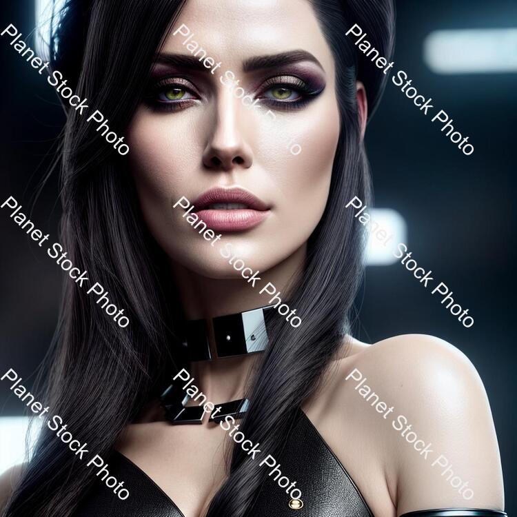 Ultra Realistic Close Up Portrait ((beautiful Pale Cyberpunk Female with Heavy Black Eyeliner)) stock photo with image ID: 77b7cdb2-a22e-4651-9d0a-697ebadd0195