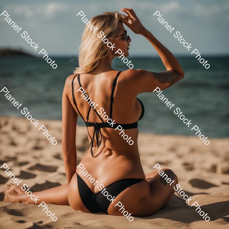 Draw a Sexy Blonde Girl with Big Tits and Sexy Beautiful Ass, She Is Perfect and Very Sexy, She Wearing Thin Strap Black Bikini, on the Picture, in the Picture You Can See Her Shapely Ass. Tatto on Her Thigh and Shes Right Arm, the Girl Back Are stock photo with image ID: 8ee03972-6144-4720-9562-909add4402be
