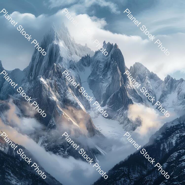 Mountains with Snow and with Cloudy Atmosphere stock photo with image ID: 93a139cd-a905-40c8-9e10-80753f9cc0d0
