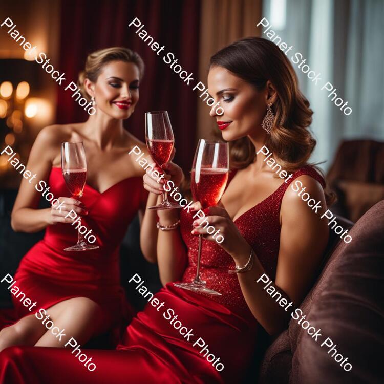Ladies Lounging and Sipping Red Champagne stock photo with image ID: ab4e105b-7f23-46c9-ae8d-b3ce8eb70471