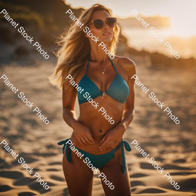 A Lady in a Bikini on the Beach stock photo with image ID: b1cb233c-c53d-4e70-817f-c672726dcf63