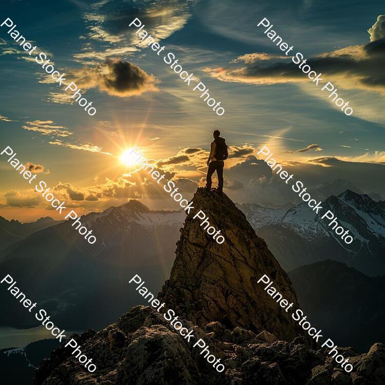 A Man Standing on the Top of a Amountain stock photo with image ID: c401120b-4a5d-476d-9871-f3ba8529b8b1