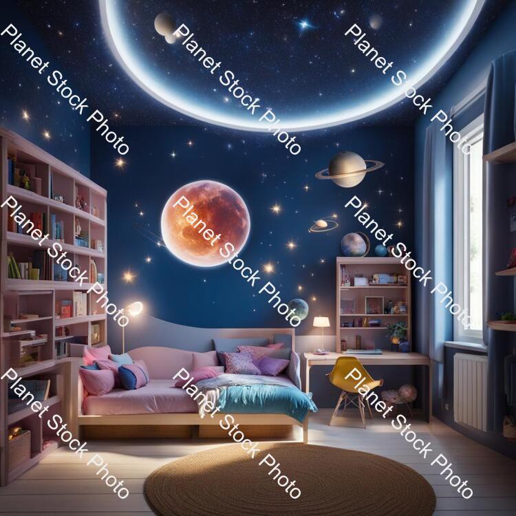 A Kids Room Fro Girl in Around 10-12 Years Who Likes Astronomy and Reading stock photo with image ID: c4273740-44e3-4296-9270-bb14a3326eb0