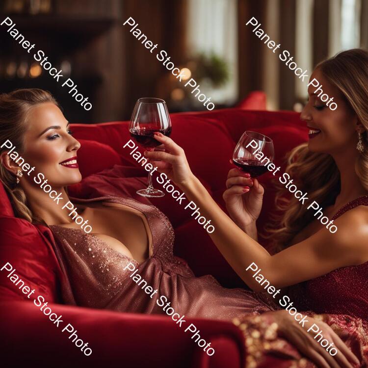 Ladies Lounging and Sipping Red Wine stock photo with image ID: c9f78a14-580c-46c2-9199-7904b81fe2c7