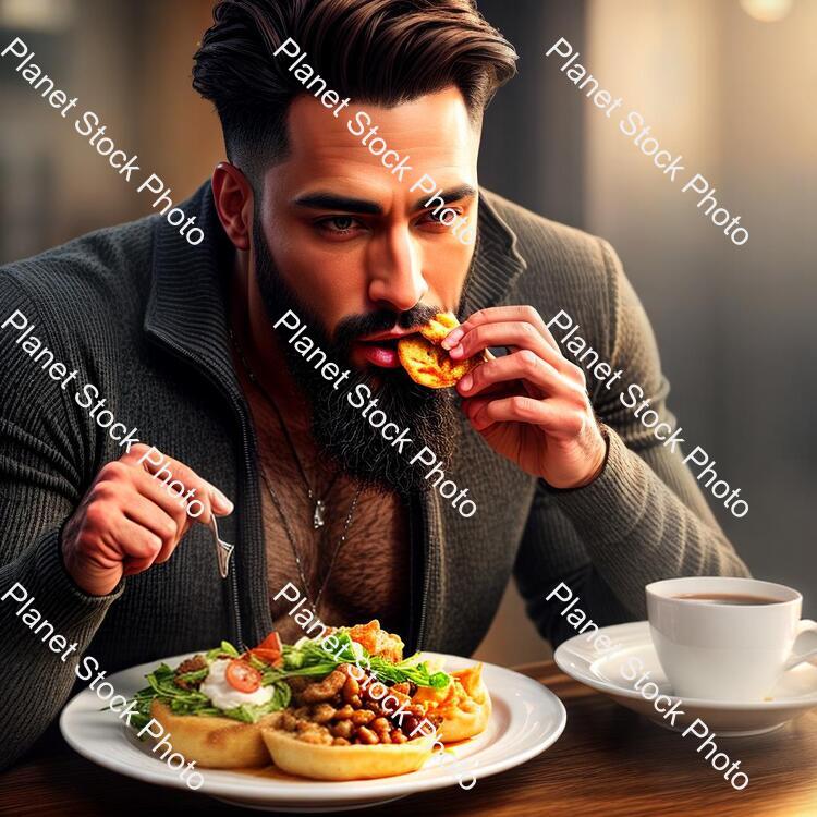 A Man Eating Food stock photo with image ID: d0b529ed-9624-4bcd-bfa6-fc77ff2e6f23