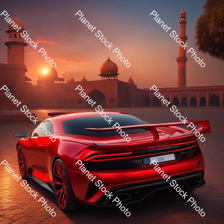 Draw a Koenigsegg Car  in Original Red Color. the Car Is Realistic, Like  Real Life. the Car Quality Is Very Beautifully. Now Draw a Koenigsegg Agera R. the Car Parking in the City. Time Is Sunset stock photo with image ID: d1cceae3-a0d2-4d86-9e97-1c7b51af36a0
