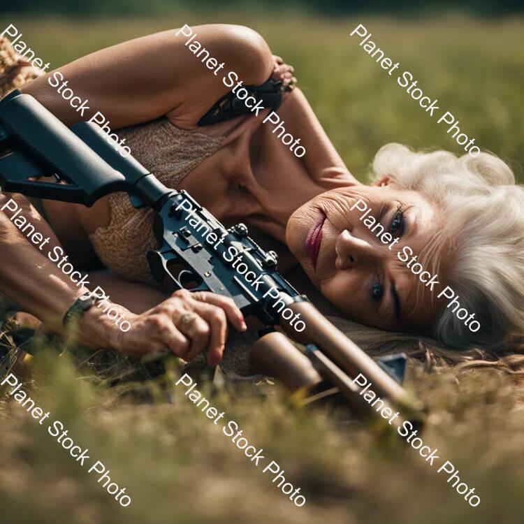 Sexy Grandma Fell in a Gunfight and Lies on Her Back stock photo with image ID: db7981cd-182e-4344-befc-4d8f69b2bb24