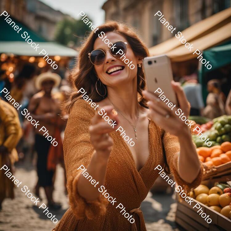 Show a Lady in a Modern Day Market Taking Selfies and the People Are Gathered Around Her stock photo with image ID: dc365107-6214-4972-a025-af40cce21c8a