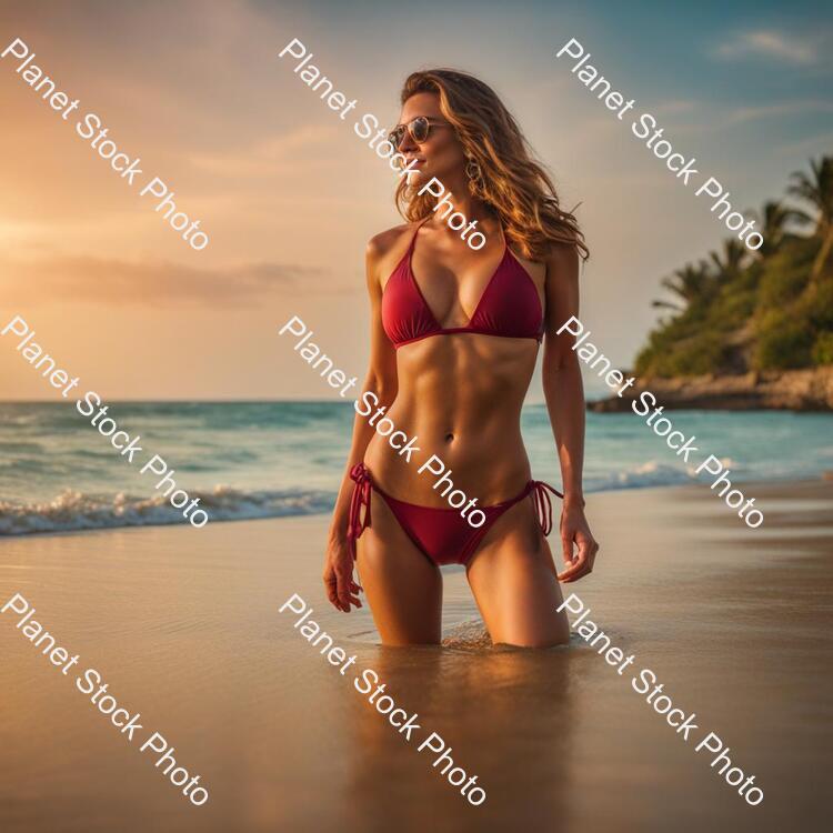 A Lady in a Bikini on the Beach stock photo with image ID: ded9f9ba-06c3-43de-95ae-32f6c366a942