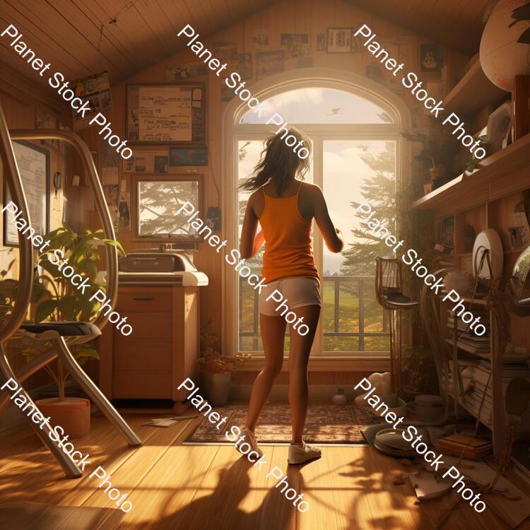 A Young Lady Working Out at Home stock photo with image ID: e7914cee-ef89-4ace-875b-bf567093eef0