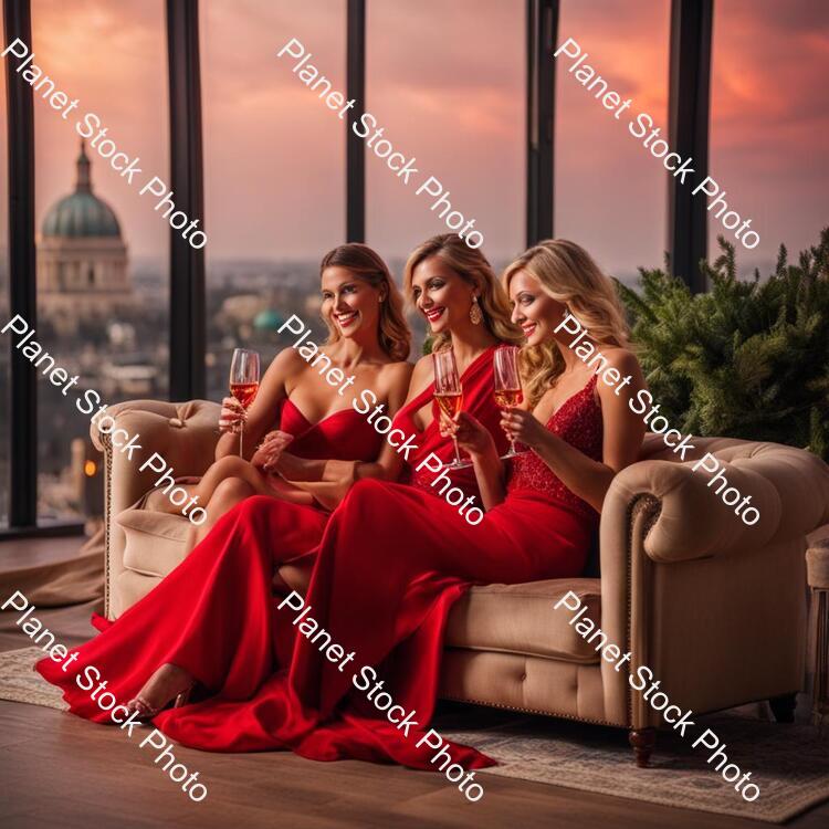 Ladies Lounging and Sipping Red Champagne stock photo with image ID: f04c6472-34f6-47cc-84b9-e08338524f96