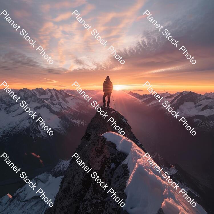 A Man Standing on the Top of a Amountain stock photo with image ID: f137b16d-d188-483b-ae09-e10fab5ce577