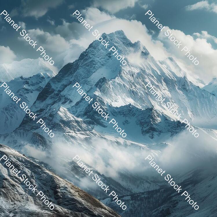 Mountains with Snow and with Cloudy Atmosphere stock photo with image ID: f47613de-8997-4459-8be9-2dd5a3440784