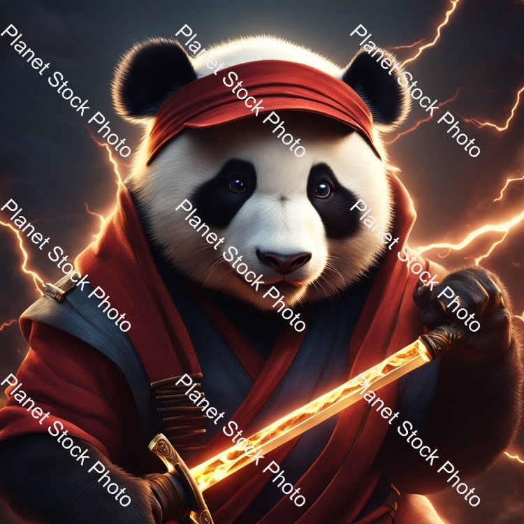 Ninja Panda Holding a Katana That Is Made Out of Lightning 8k stock photo with image ID: fb3e0c12-f17b-429b-9df4-dcf1d359928c