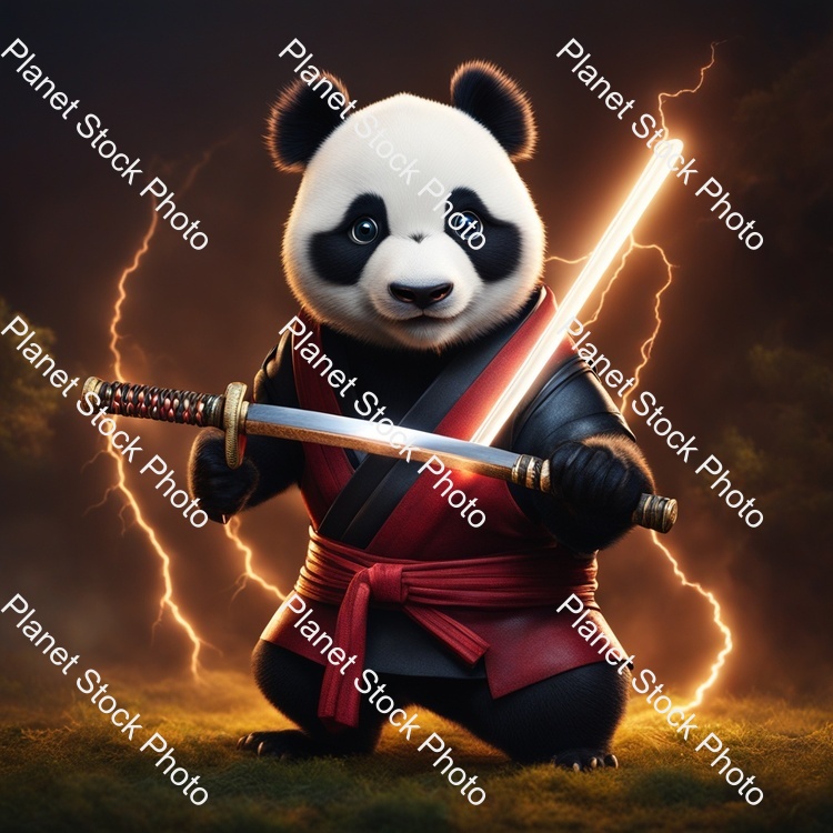 Ninja Panda Holding a Katana That Is Made Out of Lightning 8k stock photo with image ID: ff2fe2cc-8d81-462c-9cfc-f99e325ade68