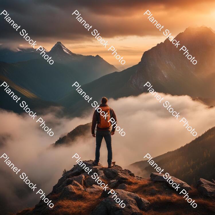 A Man Standing on the Top of a Mountain stock photo with image ID: ffcbb566-0def-4536-a5c1-ec4a7b36da4d