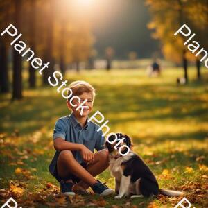 A Boy with a Dog on Park stock photo with image ID: 05bcd550-b9ca-4b25-a37f-2189c6413e82