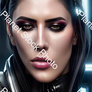 Ultra Realistic Close Up Portrait ((beautiful Pale Cyberpunk Female with Heavy Black Eyeliner)) stock photo with image ID: 1d7bf61f-de7a-4008-9098-ebc1703e0683