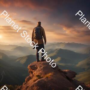 A Man Standing on the Top of a Mountain stock photo with image ID: 23d3b48e-8e9a-4ce0-aba5-4b0642cae61e