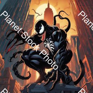 Draw Venom. Venom Is Very Scary Like the Film. Venom Standing in the Very High Buildning in New York City. the Time Was Night Venom Is Very Musculay and So Scary. the Symbiote Is Very Cool. Venom Looking Spiderman and Venom Is Holding Spiderman in stock photo with image ID: 2a25c2c6-d6e7-4e3e-9ae3-acebd1b37027