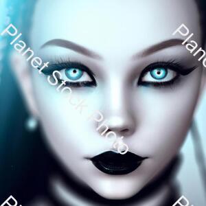 Ultra Realistic Close Up Portrait ((beautiful Pale Cyberpunk Female with Heavy Black Eyeliner)) stock photo with image ID: 31600a13-b56e-447c-96d7-68b88c2527a4