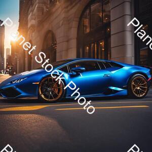Draw a Lamborghini Huracán in Skye Blue Color, the Car Are So Realistic, and Parking in the New York City Street, the Time Is Sunset, the City and the Car Are So Beautiful, the Lamborghini Huracán Is Realistic Like the Life stock photo with image ID: 39fa8cc5-0220-4dd1-a346-5e8388e385f5