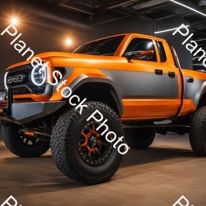 Orange with Grey Fenderstoyota Pick Up Truck with Long Travel Suspension and Baha Lights stock photo with image ID: 48240004-a41a-4a70-a8a2-d647b336106c