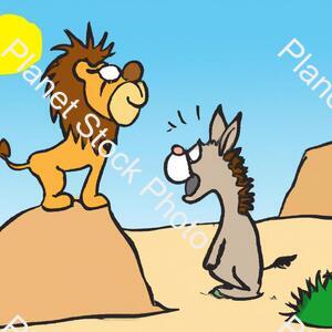 A Donkey Ordering a Lion stock photo with image ID: 4ad197df-484c-4115-905b-2eaa675ee6ab