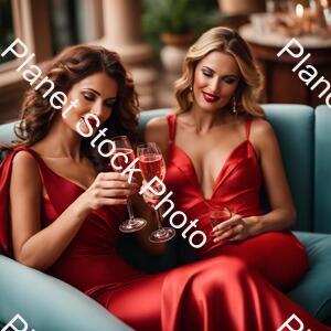 Ladies Lounging and Sipping Red Champagne stock photo with image ID: 5f50880f-97dd-45ca-ac99-06b94d907b41