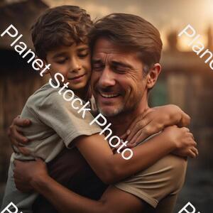 A Young Boy Hug His Father After a Long Time with Tears in Eyes stock photo with image ID: 6f5e96ff-ba46-49d3-9776-d60900a3a348