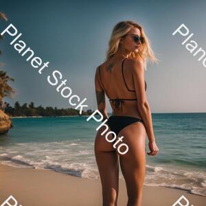 Draw a Sexy Blonde Girl with Big Tits and Sexy Beautiful Ass, She Is Perfect and Very Sexy, She Wearing Thin Strap Black Bikini, on the Picture, in the Picture You Can See Her Shapely Ass. Tatto on Her Thigh and Shes Right Arm, the Girl Back Are stock photo with image ID: 705dfc26-8e4c-4768-943c-ad41ebf094de