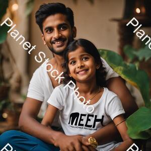 A Boy Name with Meher on His White Tshirt in Black Letters and a Girl Sits Side to Him and Wears a Sari of Colour Black and Having a Pussy in Hand stock photo with image ID: 717c1eaf-a622-40f8-89e3-eaab3cab6ee4