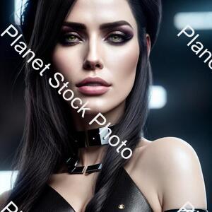 Ultra Realistic Close Up Portrait ((beautiful Pale Cyberpunk Female with Heavy Black Eyeliner)) stock photo with image ID: 77b7cdb2-a22e-4651-9d0a-697ebadd0195