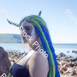Green Hair Viking Girl in a Beach stock photo with image ID: 78bcd1be-df5f-46b8-9f06-608c1985c4f8
