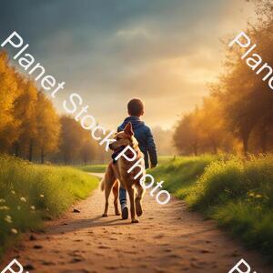 A Boy with a Dog on Park stock photo with image ID: 7fd7609c-bcc0-4117-9b95-fe9364e82452