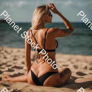 Draw a Sexy Blonde Girl with Big Tits and Sexy Beautiful Ass, She Is Perfect and Very Sexy, She Wearing Thin Strap Black Bikini, on the Picture, in the Picture You Can See Her Shapely Ass. Tatto on Her Thigh and Shes Right Arm, the Girl Back Are stock photo with image ID: 8ee03972-6144-4720-9562-909add4402be