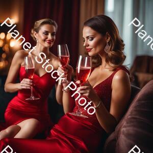 Ladies Lounging and Sipping Red Champagne stock photo with image ID: ab4e105b-7f23-46c9-ae8d-b3ce8eb70471