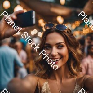 Show a Lady in a Modern Day Market Taking Selfies and the People Are Gathered Around Her stock photo with image ID: ac1e77e8-b625-46f4-abd2-254db455cc87